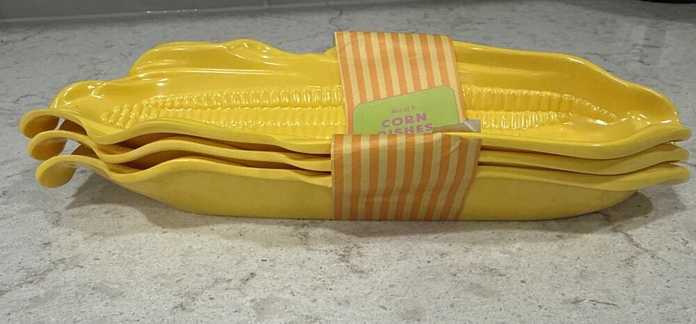 Set of 3 Corn on the Cob Trays Dishes Holders Yellow Heavyweight Melamine NEW